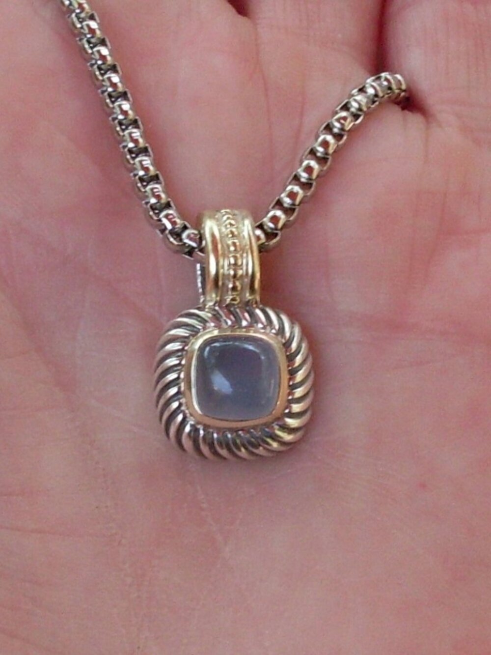 Rare & Retired David Yurman Albion Chalcedony Enhancer Pendant w/Chain - 14K/925 - Picture 3 of 11